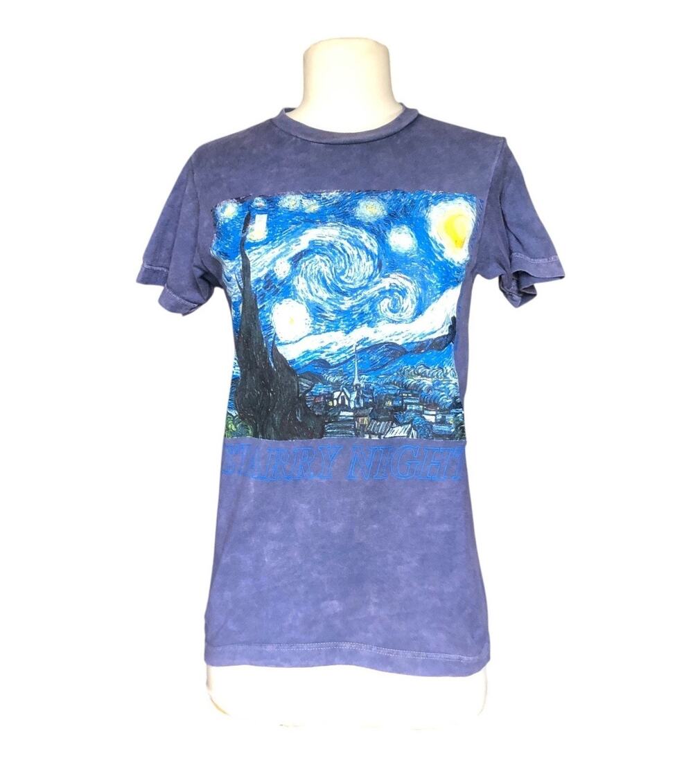The Starry Night Vincent Van Gogh Graphic T-Shirt XS Blue Art Tee